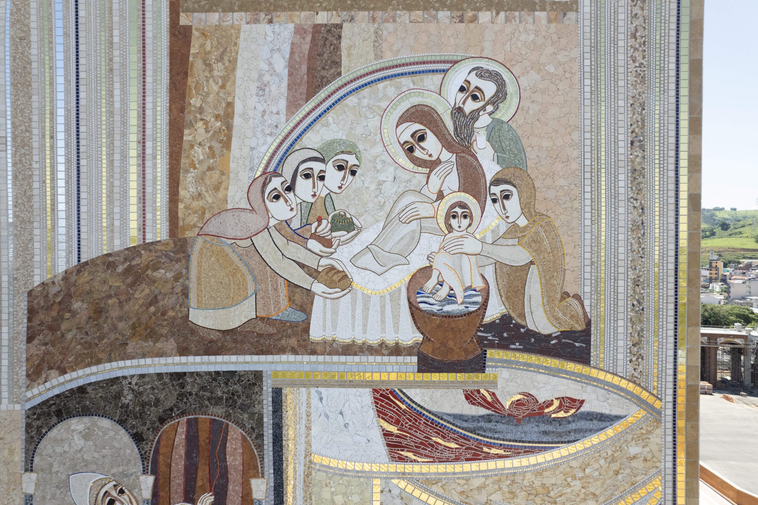 Mosaico da Fachada Sul: Da estéril Ana, nasce a Virgem Maria, concebida sem a mancha do pecado original