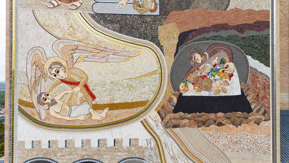 Mosaico da Fachada Oeste: O homem rico e o pobre Lázaro
