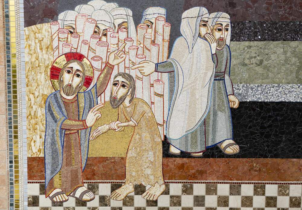Mosaico da Fachada Oeste: Cura do homem com a mão atrofiada