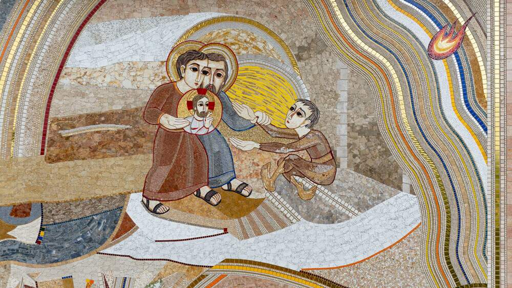 Mosaico da Fachada Oeste: O aleijado à porta do Templo