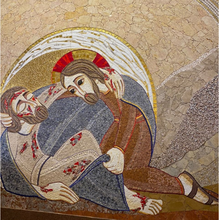 Mosaico da Fachada Sul: A parábola do bom samaritano