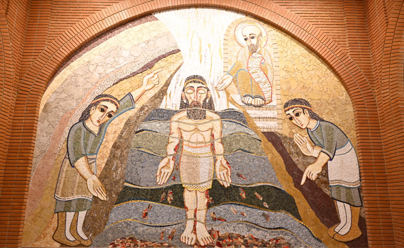 Mosaico da Fachada Sul: A purificação de Naamã no Rio Jordão