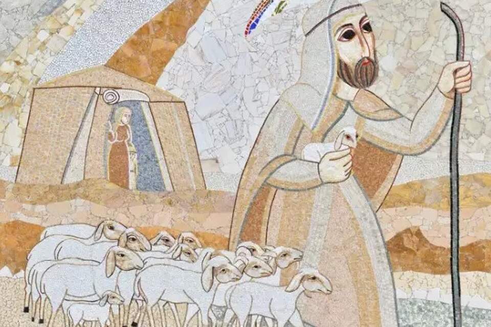 Mosaico da Fachada Norte: Moisés foge para Madiã e se torna pastor