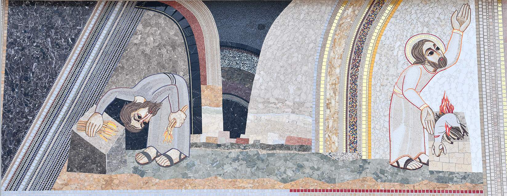Mosaico da Fachada Leste: Oferta de Caim e de Abel