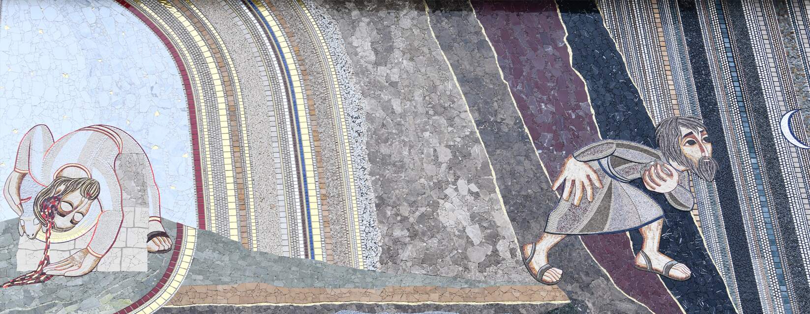 Mosaico da Fachada Leste: Caim mata Abel